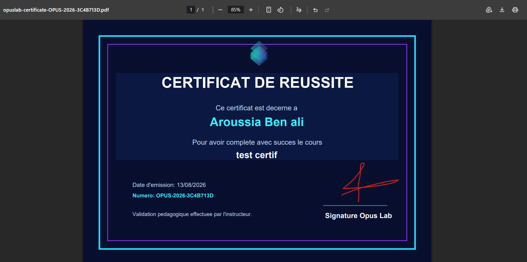 LMS Opus Lab - Certification