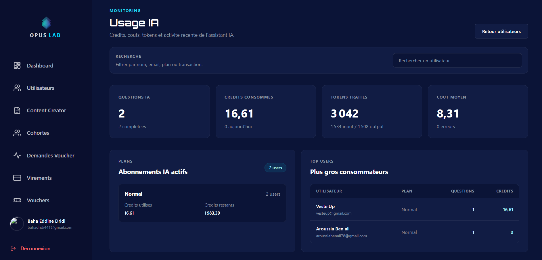 LMS Opus Lab - Usage IA